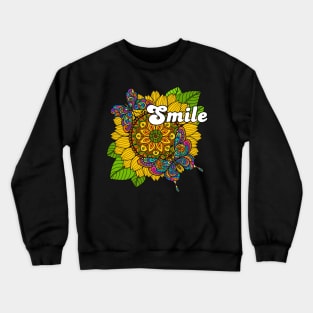 Smile Hippy Sunflower and Butterfly Design Crewneck Sweatshirt